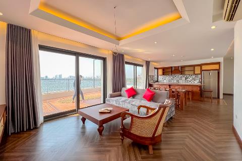 2 bedroom apartment for rent with lake view, large terrace overlooking West Lake, Tay Ho area