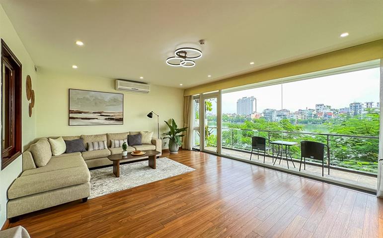 Lake view 3 bedroom apartment with a spacious balcony for rent on Quang An street