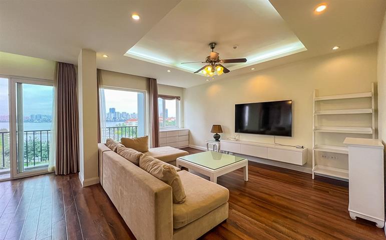 Duplex 4-bedroom apartment with lake view, large terrace for rent on To Ngoc Van street