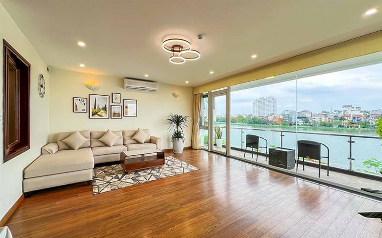 Lake view apartment with 2 bedrooms and 1 workroom for rent in Quang An, Tay Ho