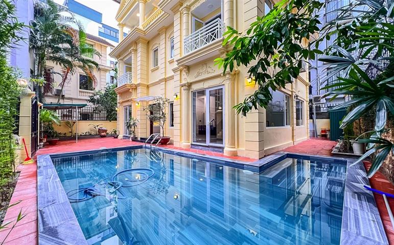 HUGE Swimming pool and balcony in spacious 5 bedroom house for rent on To Ngoc Van street, Tay Ho.